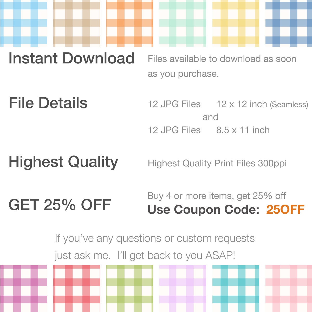 Gingham Digital Paper Pack, Bright Summer Gingham Check, Printable ...