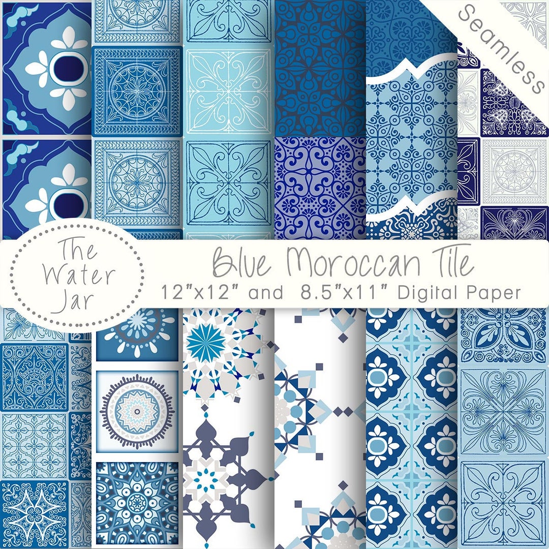 Moroccan Tile Digital Paper Pack, Blue Moroccan Pattern Digital ...