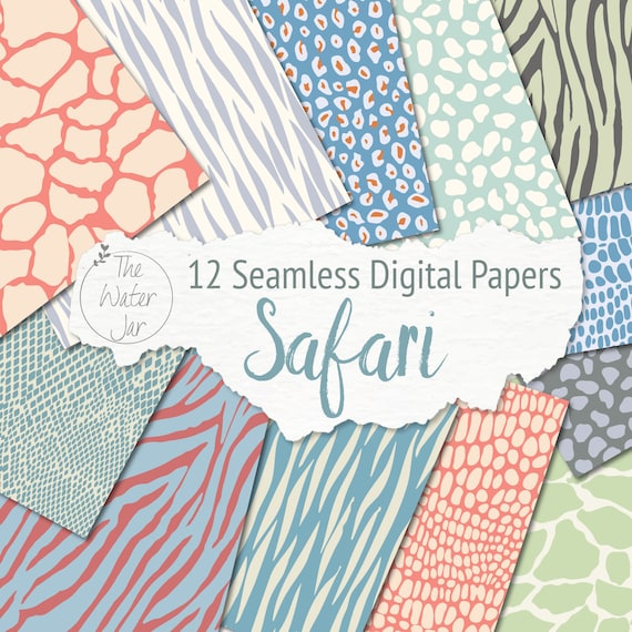 Safari Animal Print Digital Paper Pack, Animal Skin Printable Paper, Seamless Repeating Patterns, Safari Baby Paper, Giraffe, Digital Decor