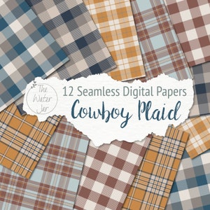 Masculine Plaid Digital Paper Pack, Seamless Cowboy Plaid Patterns, Printable Check Designs For Men and Boys, Checkered iPhone Backgrounds