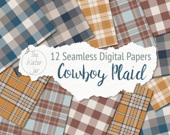 Paquet de papier numérique à carreaux masculins, motifs écossais sans couture de cow-boy, motifs à carreaux imprimables pour hommes et garçons, arrière-plans d'iPhone à carreaux