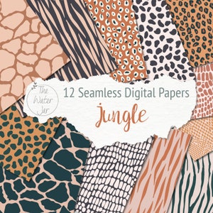 Jungle themed Animal Print Digital Paper Pack, Earthy Brown Hues, Seamless Designs, Animal Skin Patterns, Snakeskin Prints, Giraffe Textures