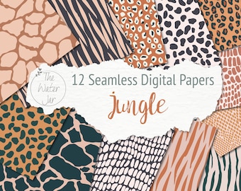 Jungle themed Animal Print Digital Paper Pack, Earthy Brown Hues, Seamless Designs, Animal Skin Patterns, Snakeskin Prints, Giraffe Textures