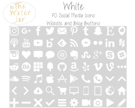 White Social Media Icons for website and blog commercial use. | Etsy