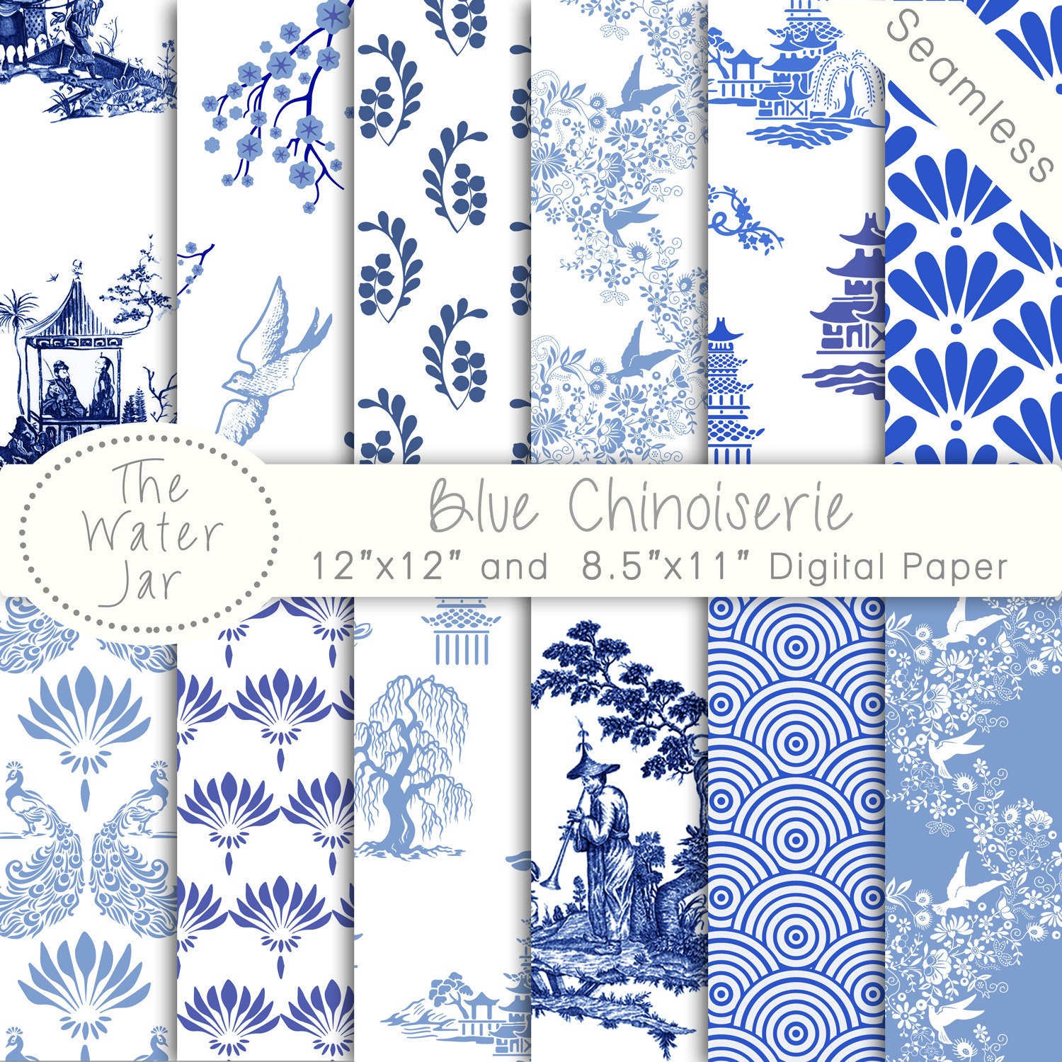 Chinoiserie Pattern Paper 12 Design Blue China Scrapbook - Temu