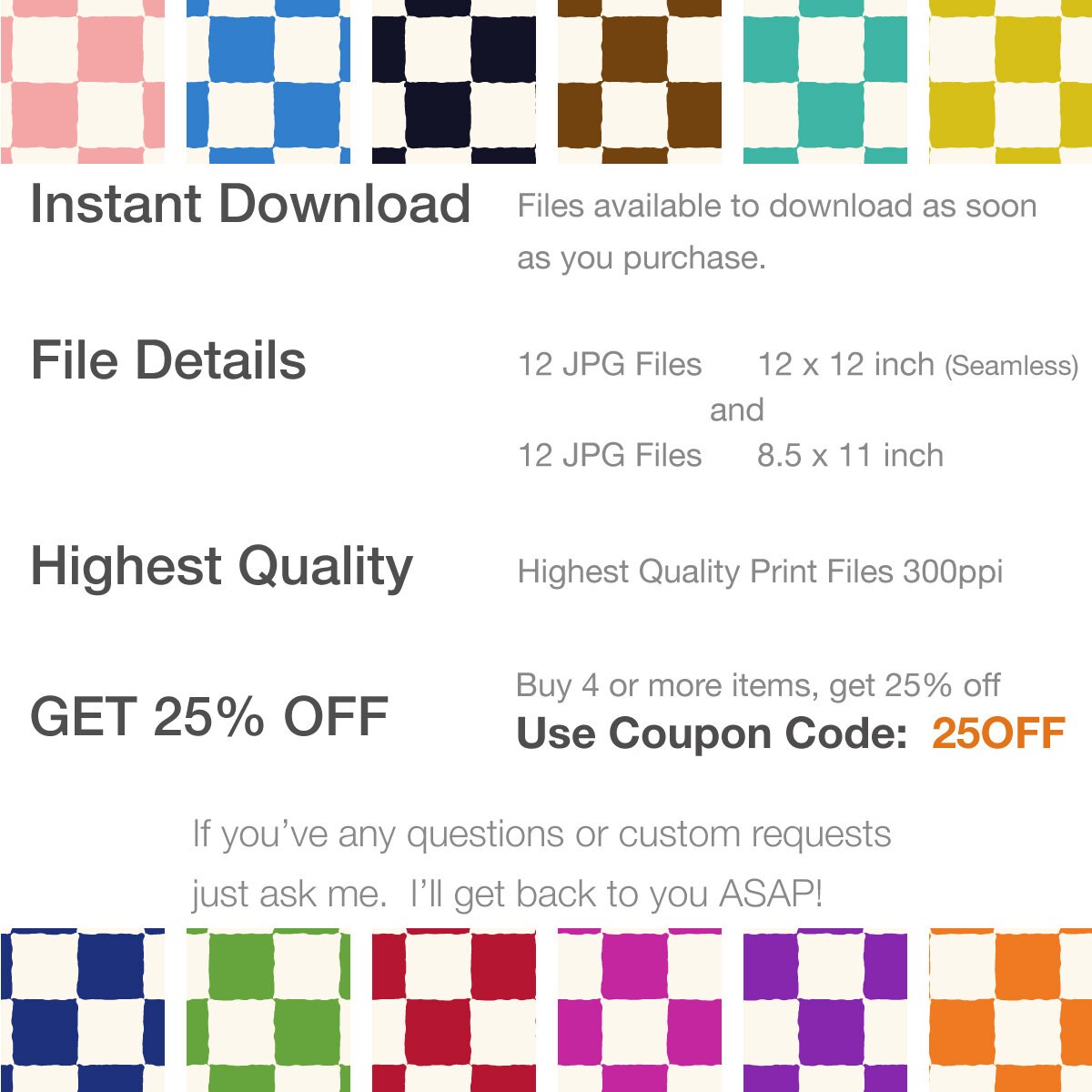 Printable Checkerboard Digital Paper Pack Designs in Bright Colors ...