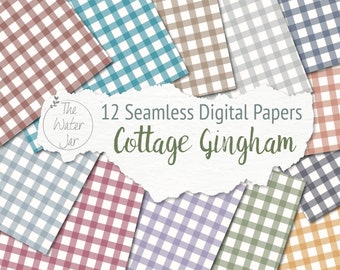 Gingham Digital Paper Pack, Rustic Cottage Gingham Designs, Cottagecore, Simple Check Pattern, Dollhouse Wallpaper, iPhone Background