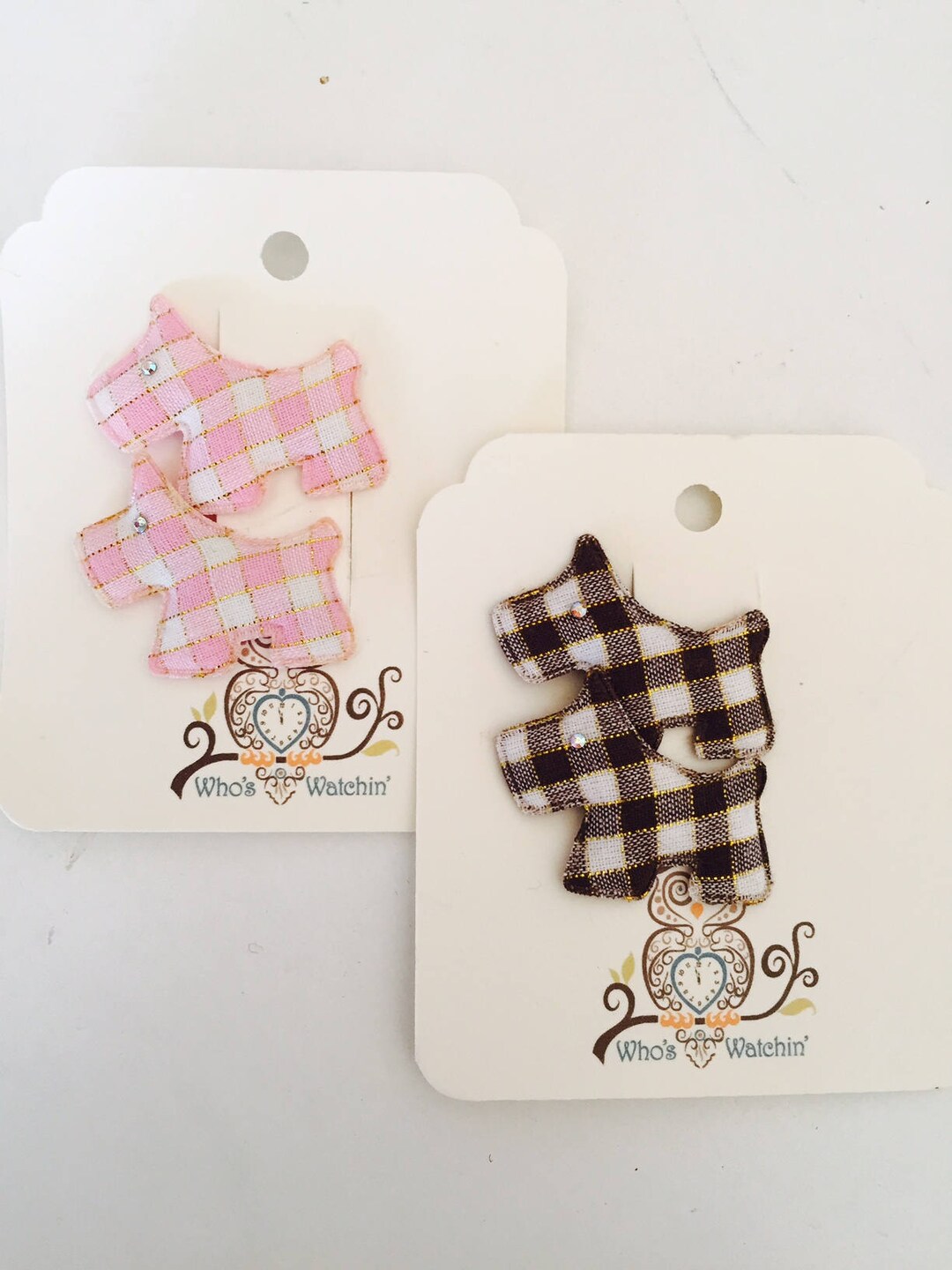 Pink or Brown Plaid Scottie Dog Hair Clips Etsy