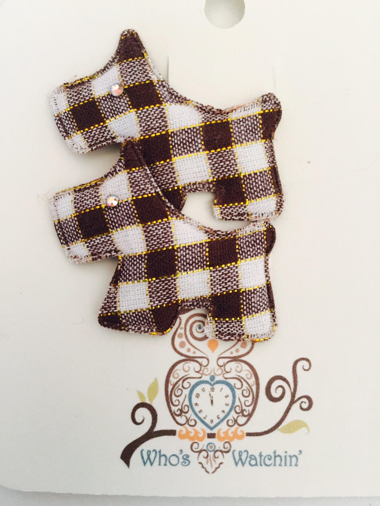 Pink or Brown Plaid Scottie Dog Hair Clips Etsy