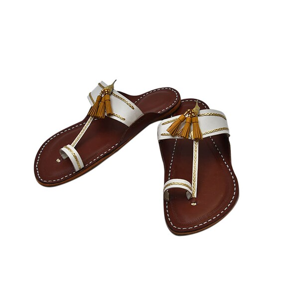 white leather chappals