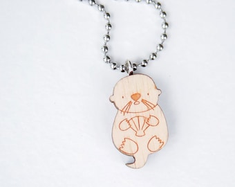 Otter Wood Necklace on ball chain
