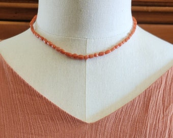Vintage Navajo Choker Necklace with Natural Coral Beads and Silver Cone Ends