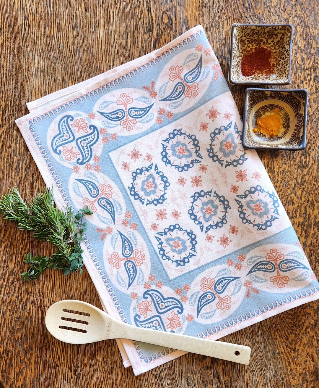 Handstitched Linencotton Canvas Tea Towel With Original Pink Etsy