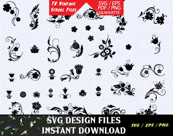 Download 78 Vintage Floral Scroll Files Used For Vinyl Cutting And Etsy PSD Mockup Templates