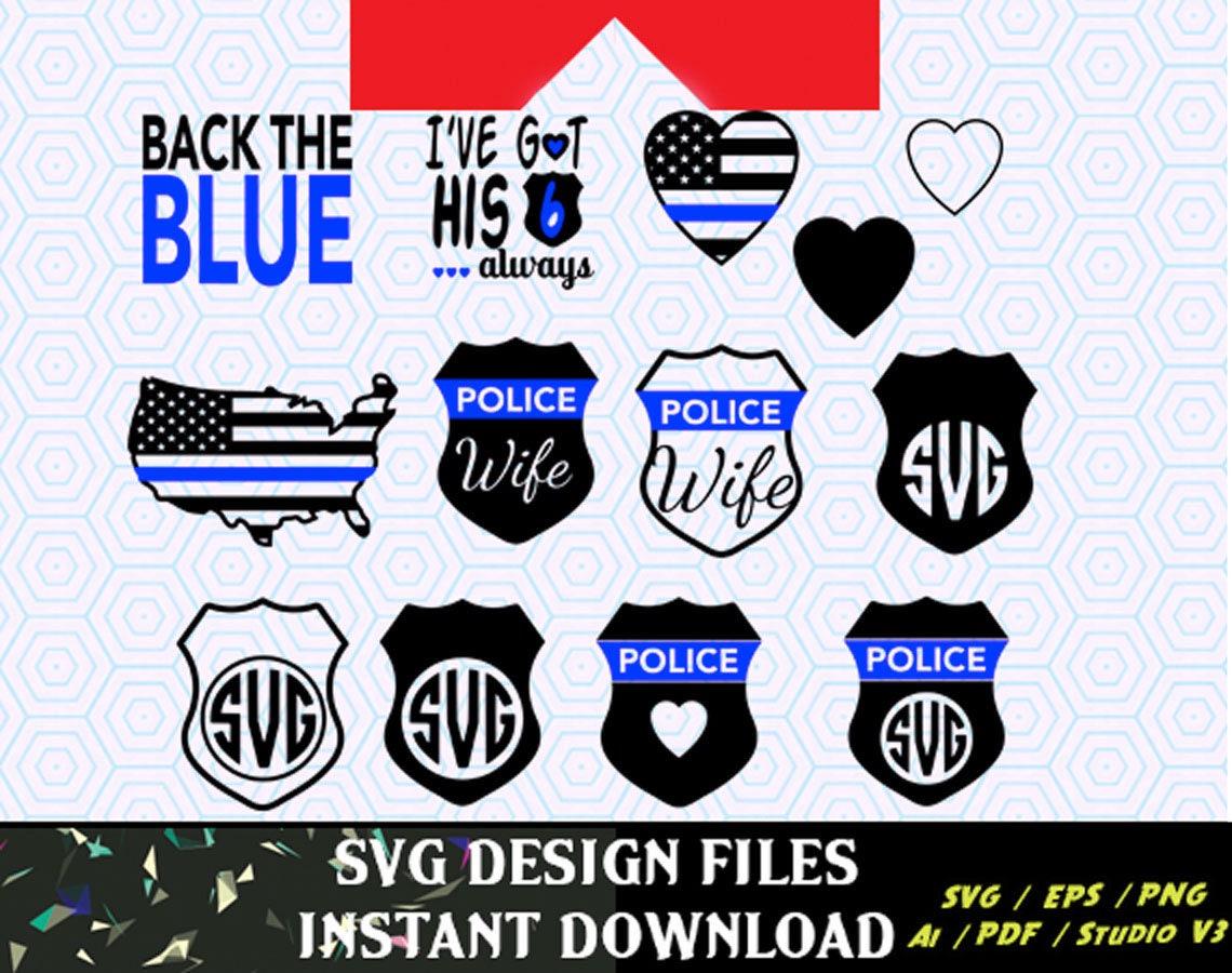 Download Back the Blue Police Badges SVG Vinyl Cutting Decal for ...