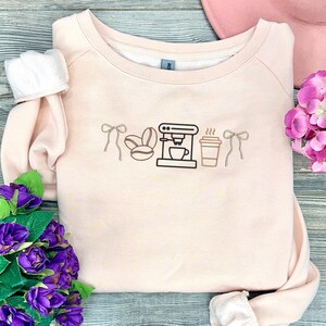 Coffee Shop Embroidery Design, Barista Latte Lover Minimalist Instant Stitch File, Bundle Sizes image 5