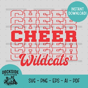 Wildcats Cheer stacked Text SVG PNG:  School Mascot, School Spirit (Digital Download)