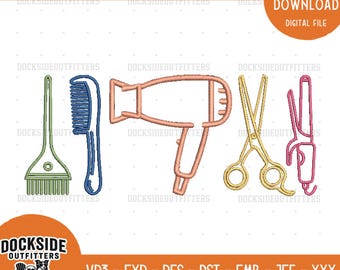 Hair Stylist Embroidery Design, Beautician Icon Stitch Pattern, Salon Embroidery File Instant Download Bundle