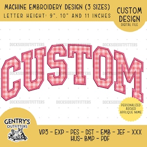 Custom Arched Collegiate Embroidery Design, Personalized Name Applique File, Digital Download