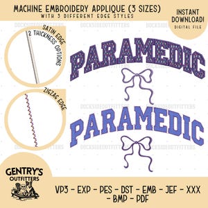 Pacote de bordados com aplique de laço para paramédico, arquivo de bordado para paramédico (download digital)
