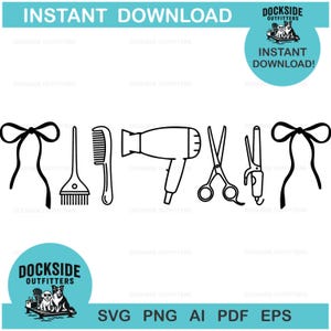 Hair Salon SVG PNG, Stylist Bow Icons, Barber Tools Digital Download DTF Sublimation Laser Engraving