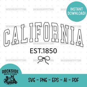 California Bow Ribbon SVG PNG DTF Outline State Design, Digital Download for Cricut Silhouette Sublimation and Laser Engravers