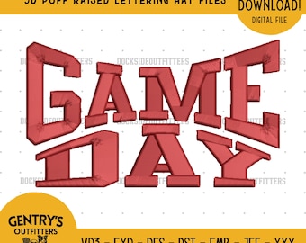 3D Puff Embroidery Design, Game Day Hat File, Custom Team Hat Stitch, Sports Cap Embroidery, Raised Lettering Digital File