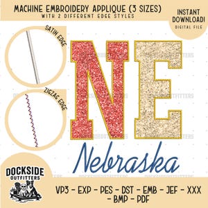 Nebraska NE Umriss Applikation, State Map Stickerei, Zick-Zack Satin Kante StyleBundle Größe, Instant Download