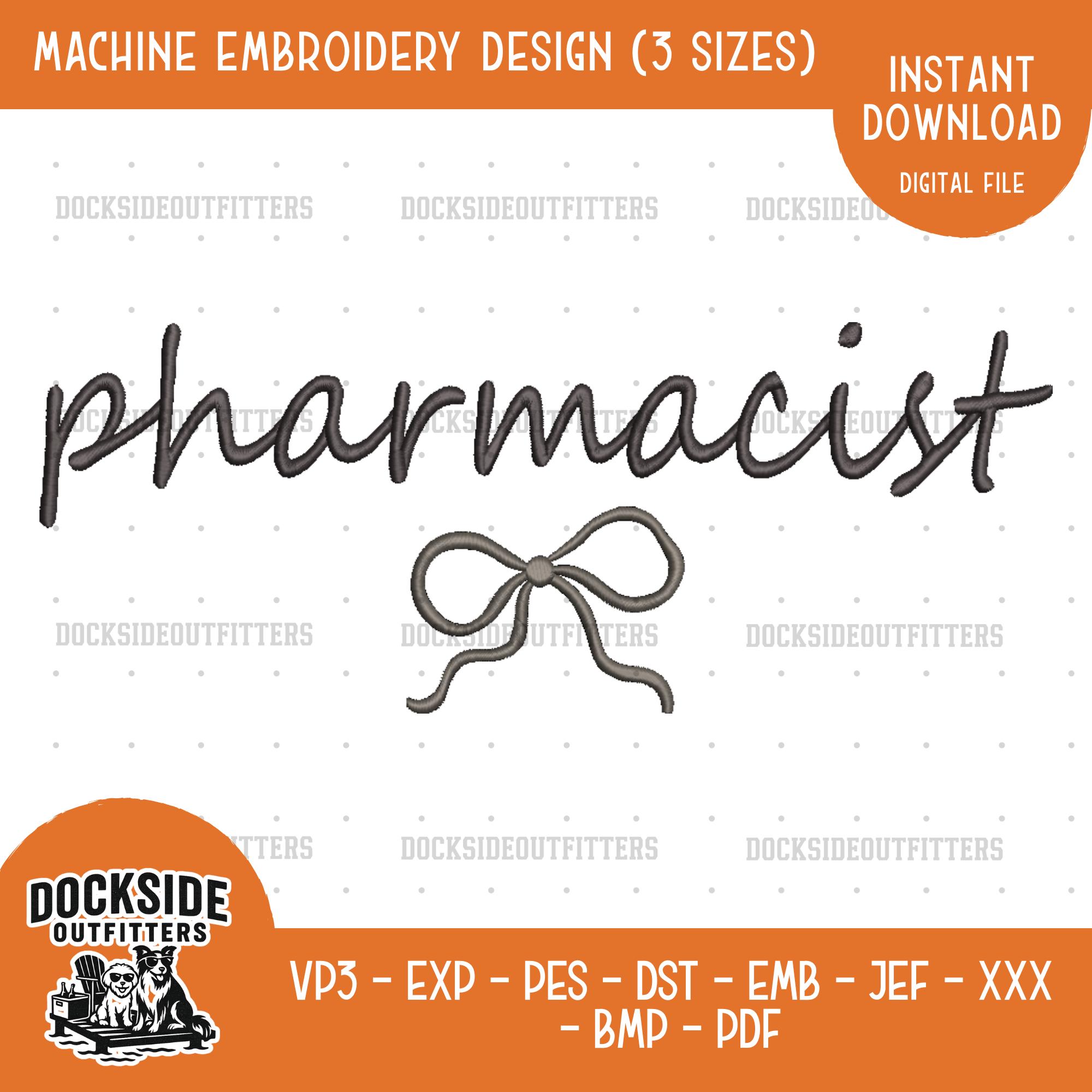 Pharmacist Script Bow Embroidery Design, RX Medical Stitch File Bundle ...