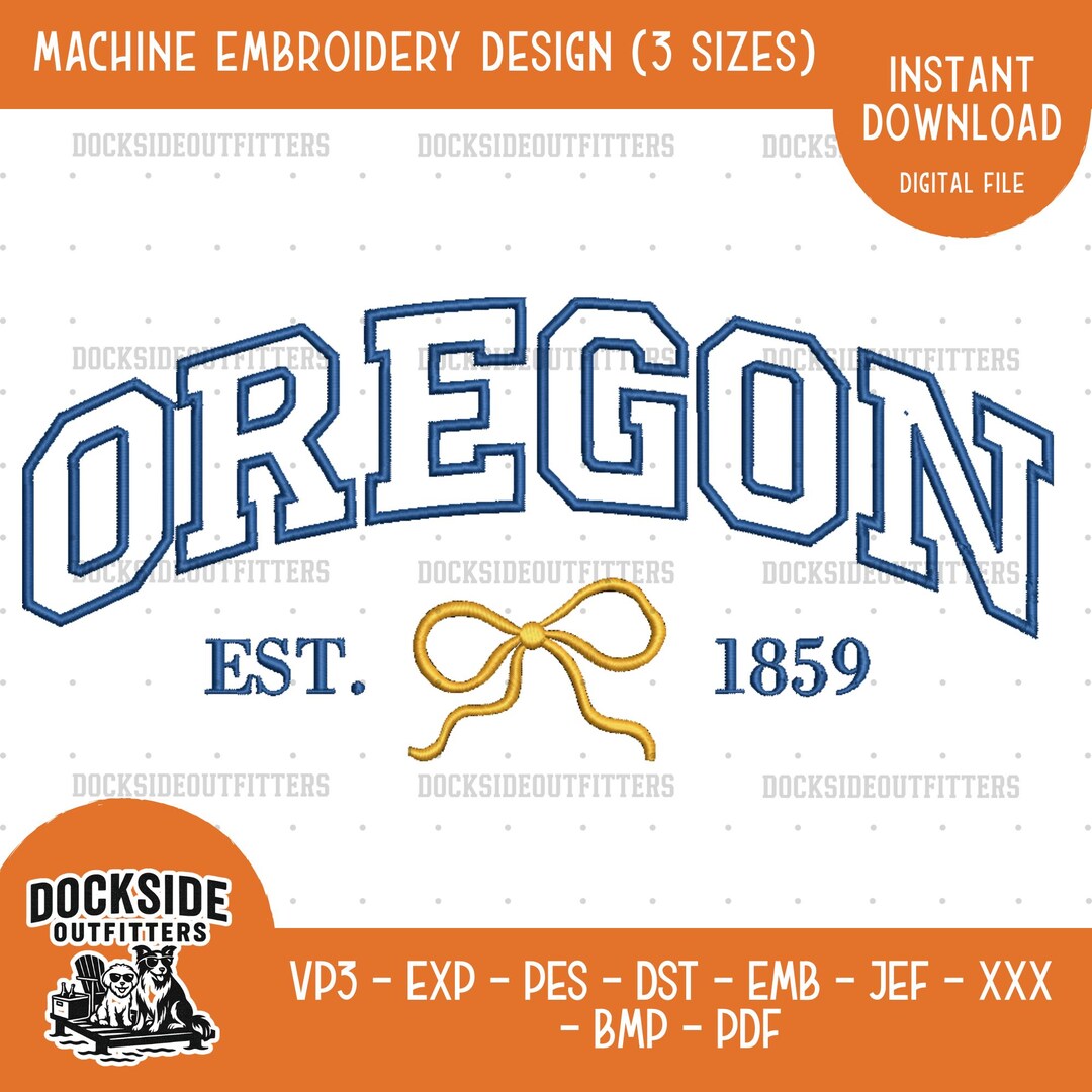 Oregon Embroidery Design, Collegiate Outline Bow Pattern, Digital ...