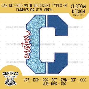 Custom Split Letter Embroidery Design, Collegiate Mascot Applique Machine File, Digital Download