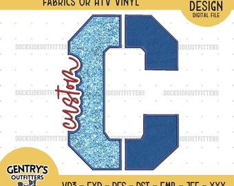Custom Split Letter Embroidery Design, Collegiate Mascot Applique Machine File, Digital Download