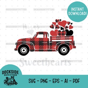Nana&#39;s Sweethearts Truck with Hearts, Buffalo Plaid Valentine Clipart, Valentine Truck SVG PNG EPS Instant Download,