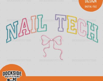 Nail Tech Outline Bow Embroidery File, Instant Download, Machine Embroidery Outline Design, Nail Technician Embroidery Pattern
