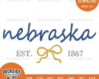 Nebraska Embroidery Design,  Outline Stitch Pattern, Digital File Bundle