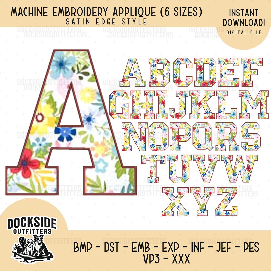 Alphabet Applique A-Z Embroidery Bundle, Satin Edge Letters, 4–9 Inch ...