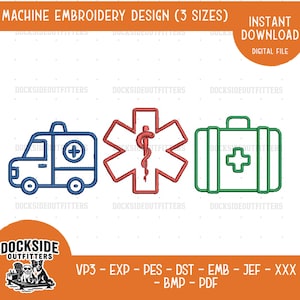 Diseño de bordado de ícono de paramédico EMT, símbolos médicos EMS, descarga instantánea, tamaños de paquete