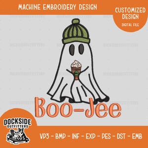 Boo-Jee Ghost Embroidery File, Halloween Ghost Embroidery Design, Digital Download Machine Embroidery Pattern, Spooky Cute Stitch