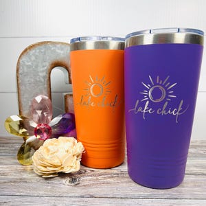 Lake Chick Laser Engraved Tumbler, 20 oz Insulated Cup, Personalized Lake Life Drinkware, Custom Engraved Travel Mug