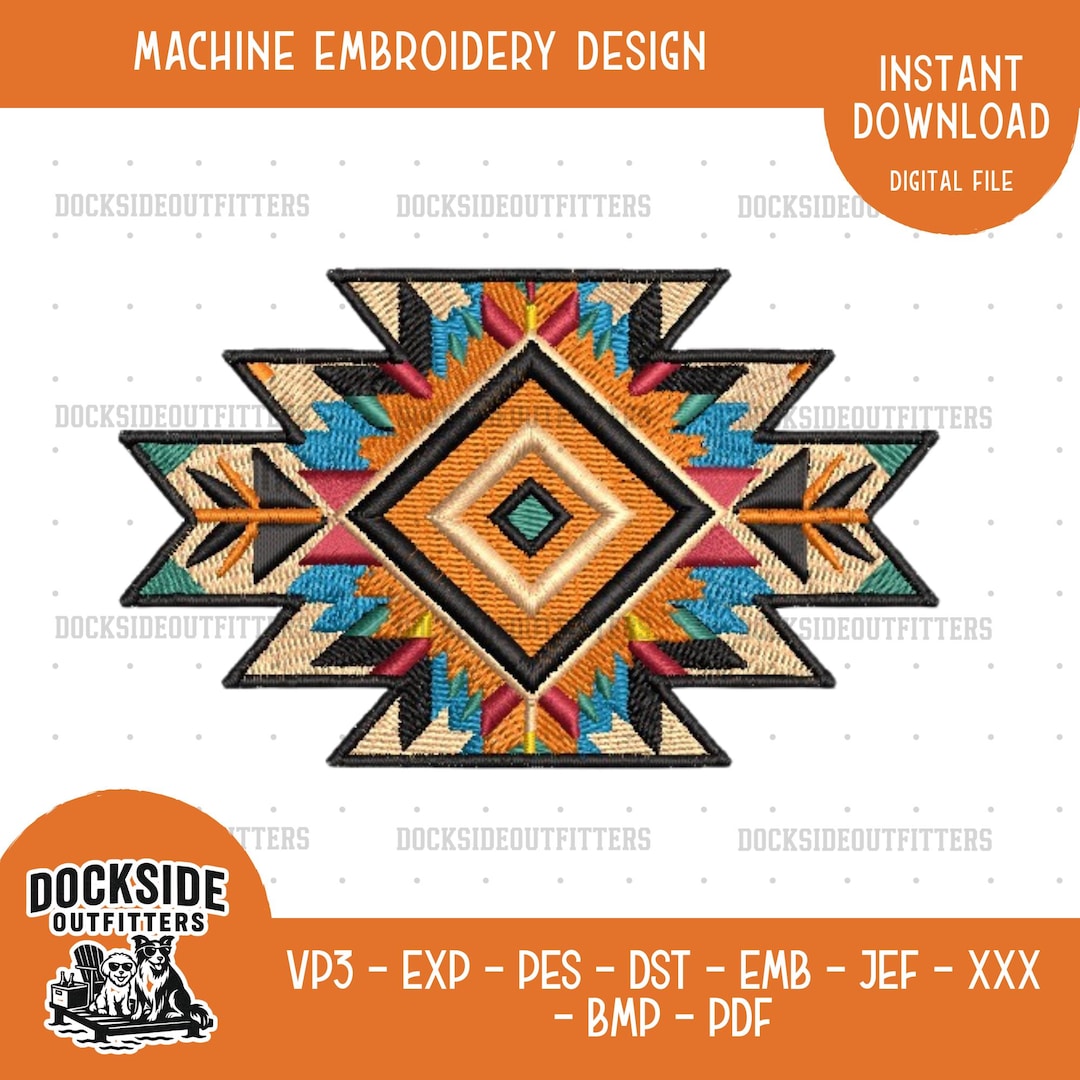 Aztec Pattern Embroidery Design, Tribal Stitch File Bundle 3 Sizes ...