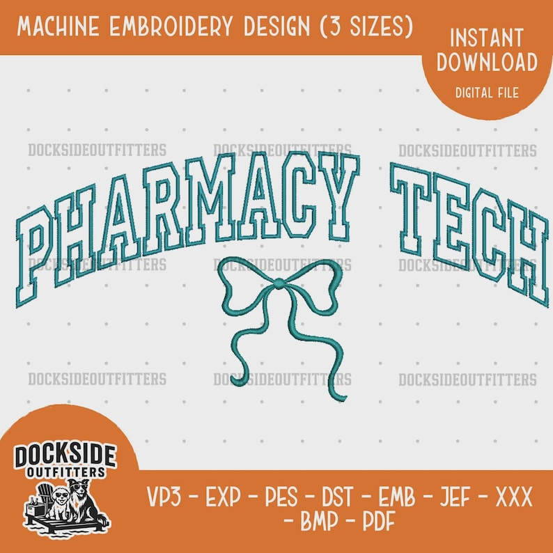 Pharmacy Tech Embroidery Bow Design, Bundle Digital Download, Medical ...