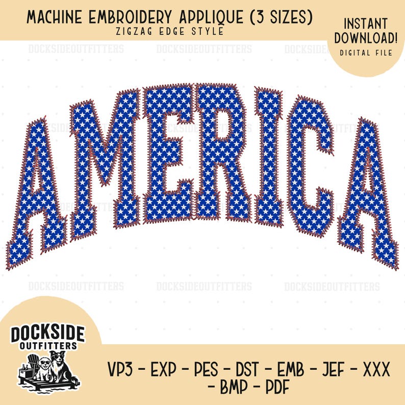 America Applique Embroidery Design, Zigzag Edge Style, Bundle Sizes ...