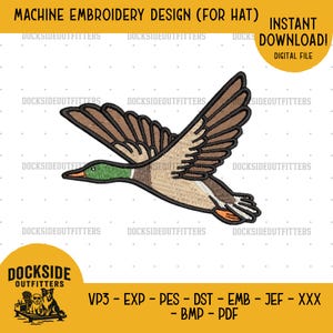 Borduurontwerp eend tijdens de vlucht hoed, steekbestand watervogels voor buiten, 4 inch formaat