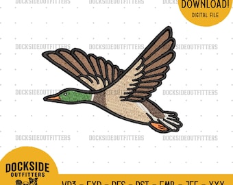 Duck in Flight Hat Embroidery Design, Outdoor Waterfowl Stitch File 4 Inch Size
