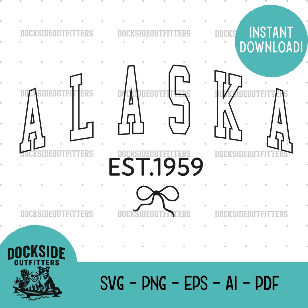 Alaska Bow Ribbon SVG PNG DTF Outline State Design, Digital Download ...