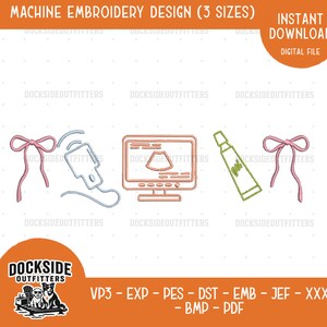 Stickmuster „Ultraschalltechniker-Schleife“, Stickdatei für Sonografie, Sonogramm-Symbolmuster, digitales Download-Paket