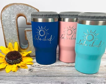 Lake Chick Laser Engraved Insulated Can Cooler, Unique 4 in 1 Universal with Interchangeable Lids