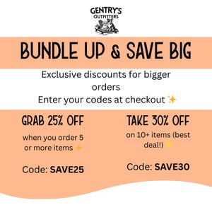 The image is an advertisement for a bundle offer at an Outfitters store. It features a large orange banner with text and a graphic of a person holding a bundle. The banner provides exclusive discounts for bigger orders and encourages customers to enter their codes at checkout to take advantage of the bundle offer.