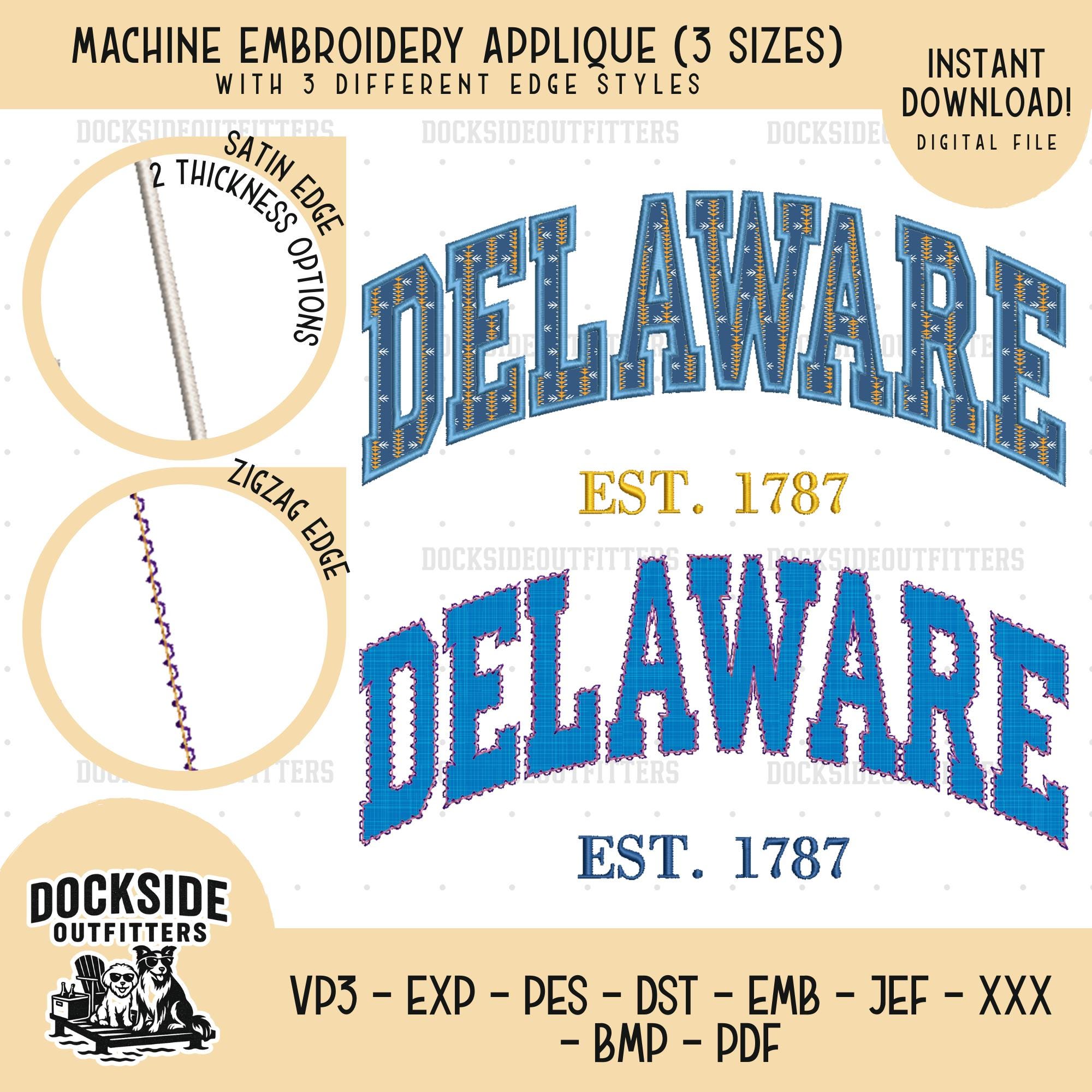 Delaware Design Delaware Applique Embroidery Design, Shape Outline, Zigzag, Satin Edge ...