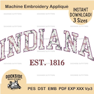 Indiana Applique Embroidery Collegiate Font Design, Zig Zag Edge Instant Download in 3 Sizes